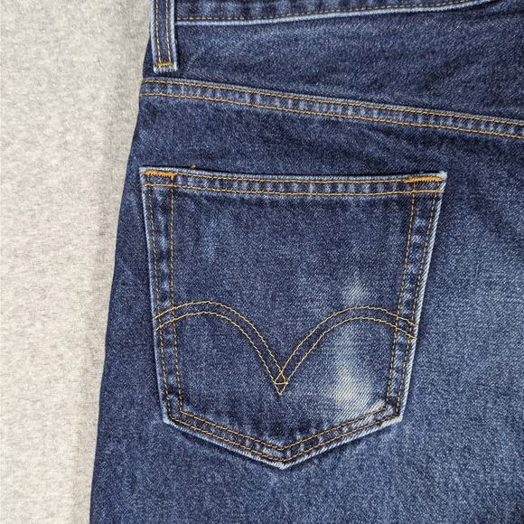 Levi’s 505 Jeans Mens 36 Regular Fit Dark Wash Distressed Utility Rigid Denim - Picture 7 of 12